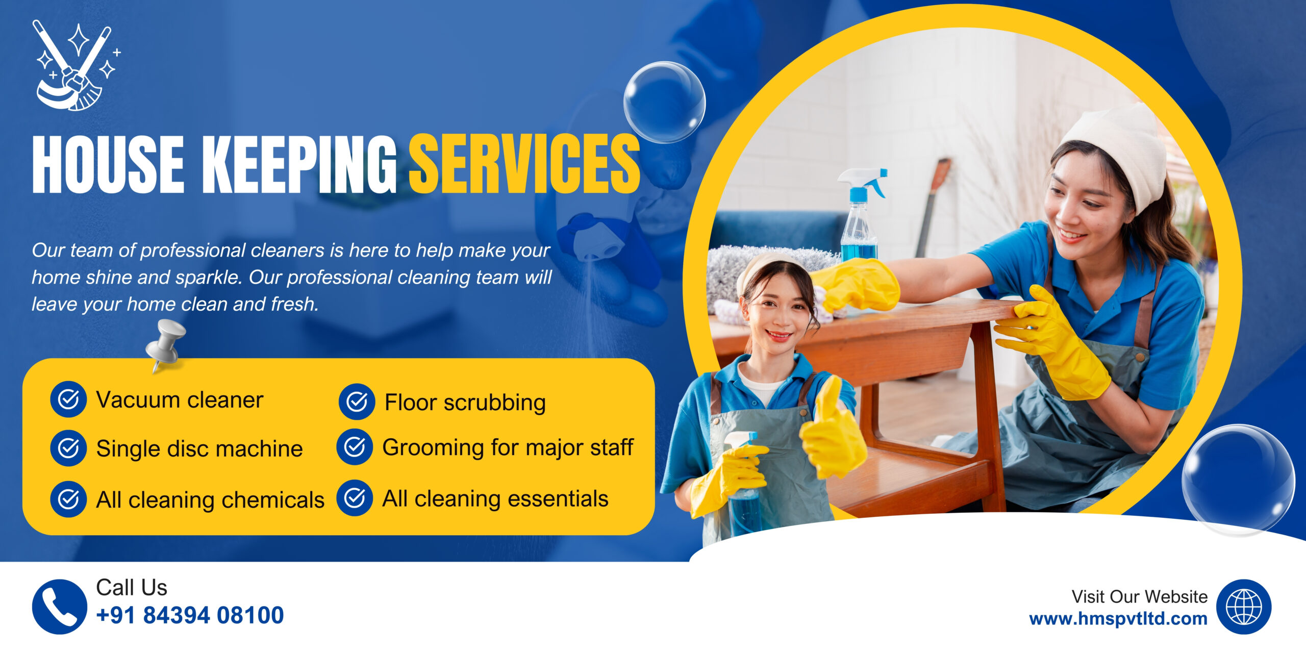 Blue and Yellow Modern Cleaning Services Instagram Post (Medium Banner (US) (Landscape)) (8)