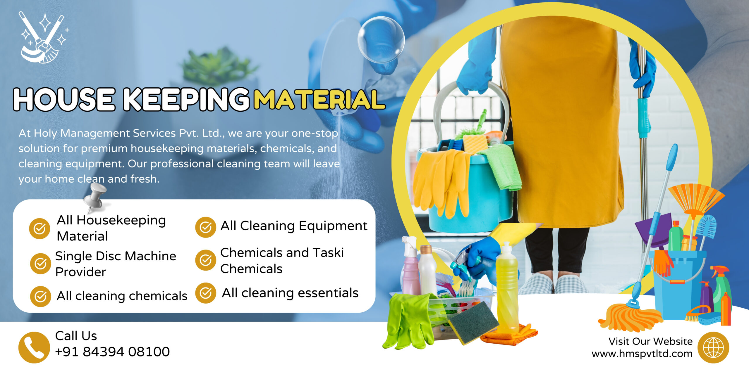 Blue and Yellow Modern Cleaning Services Instagram Post (Medium Banner (US) (Landscape)) (9)